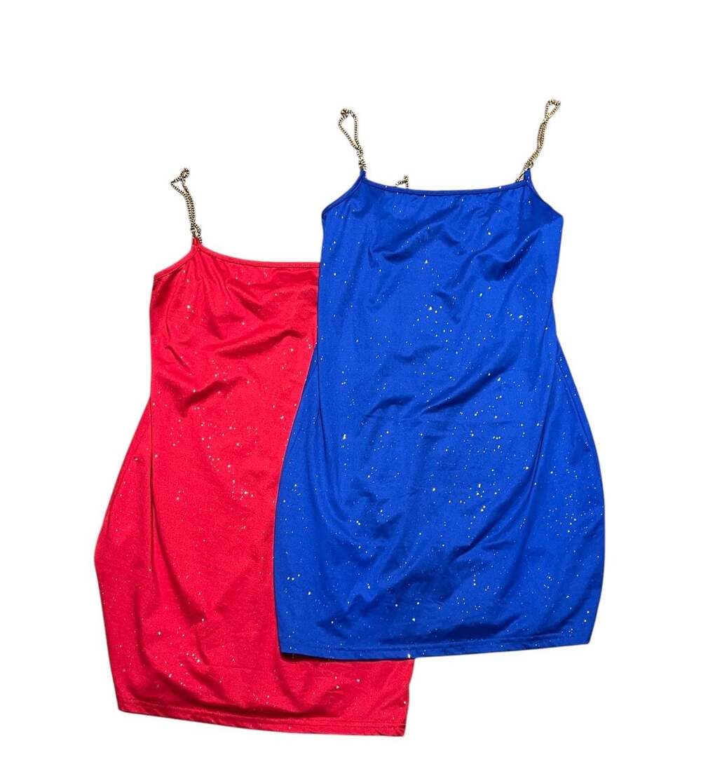 Set of 2 Glitter Chain Strap Mini Dresses Size L